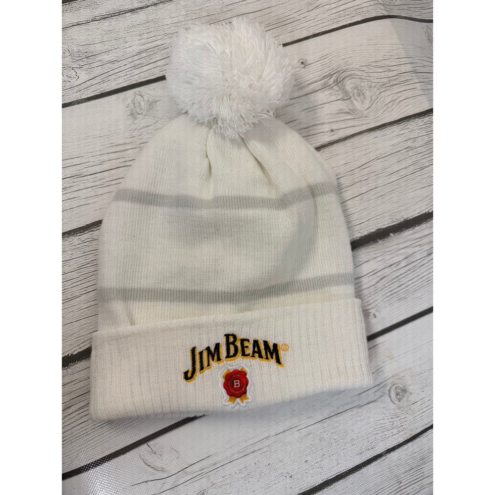 Jim Beam White Knit Pom Beanie Hat One Size